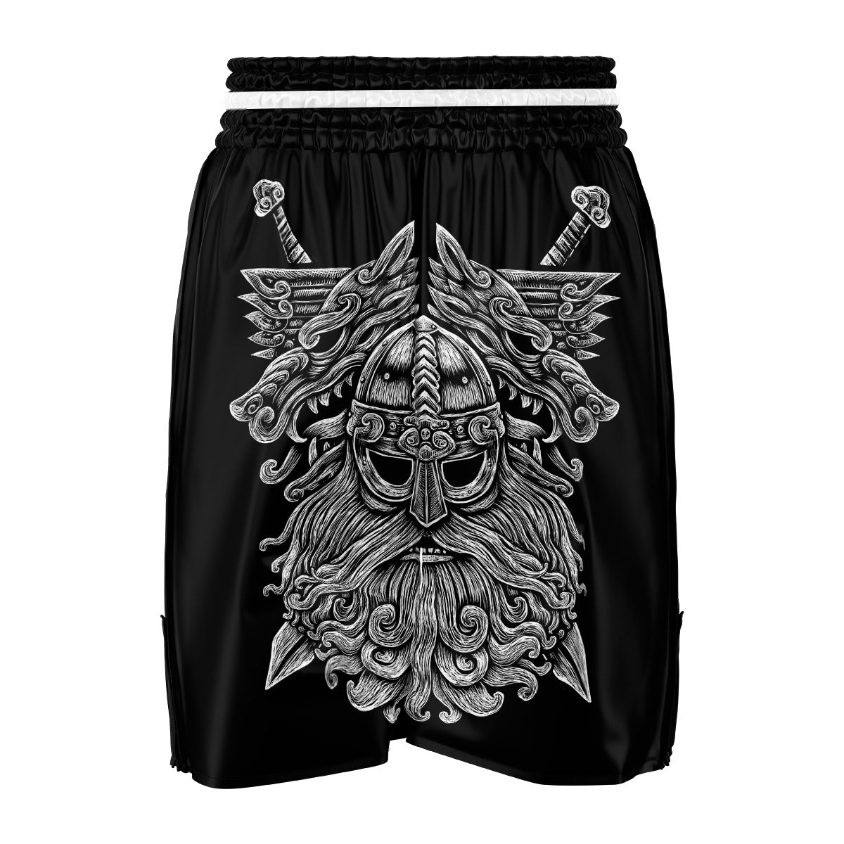 Odin With Wolfs White And Black Print Boxing Shorts-grizzshop