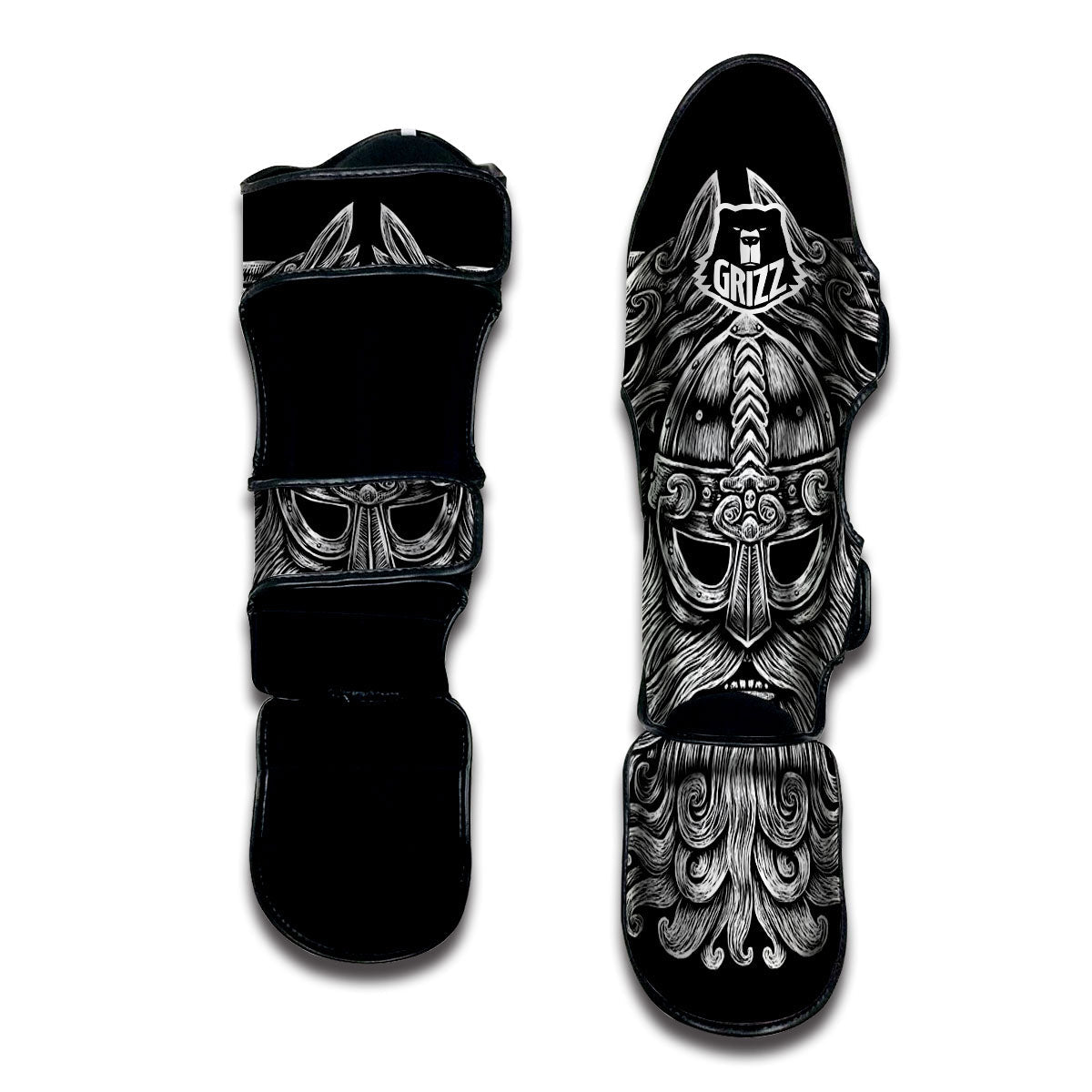 Odin With Wolfs White And Black Print Muay Thai Shin Guards-grizzshop