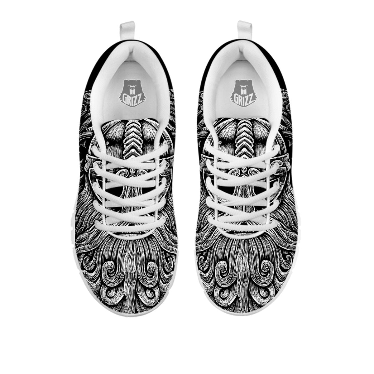 Odin With Wolfs White And Black Print White Sneaker-grizzshop