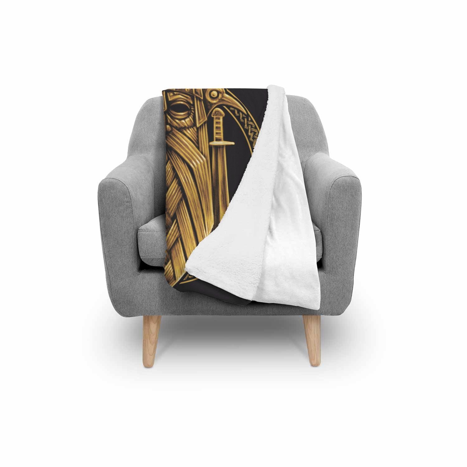 Odin Viking Sword Raven Print Throw Blanket-grizzshop