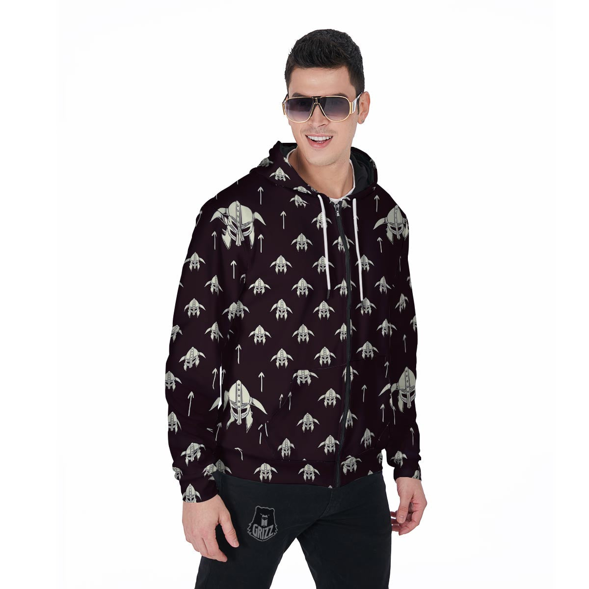 Odin's Mask Viking Men's Zip Up Hoodie-grizzshop
