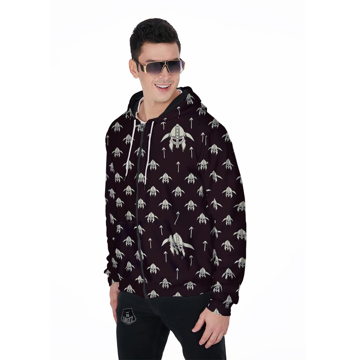 Odin's Mask Viking Men's Zip Up Hoodie-grizzshop