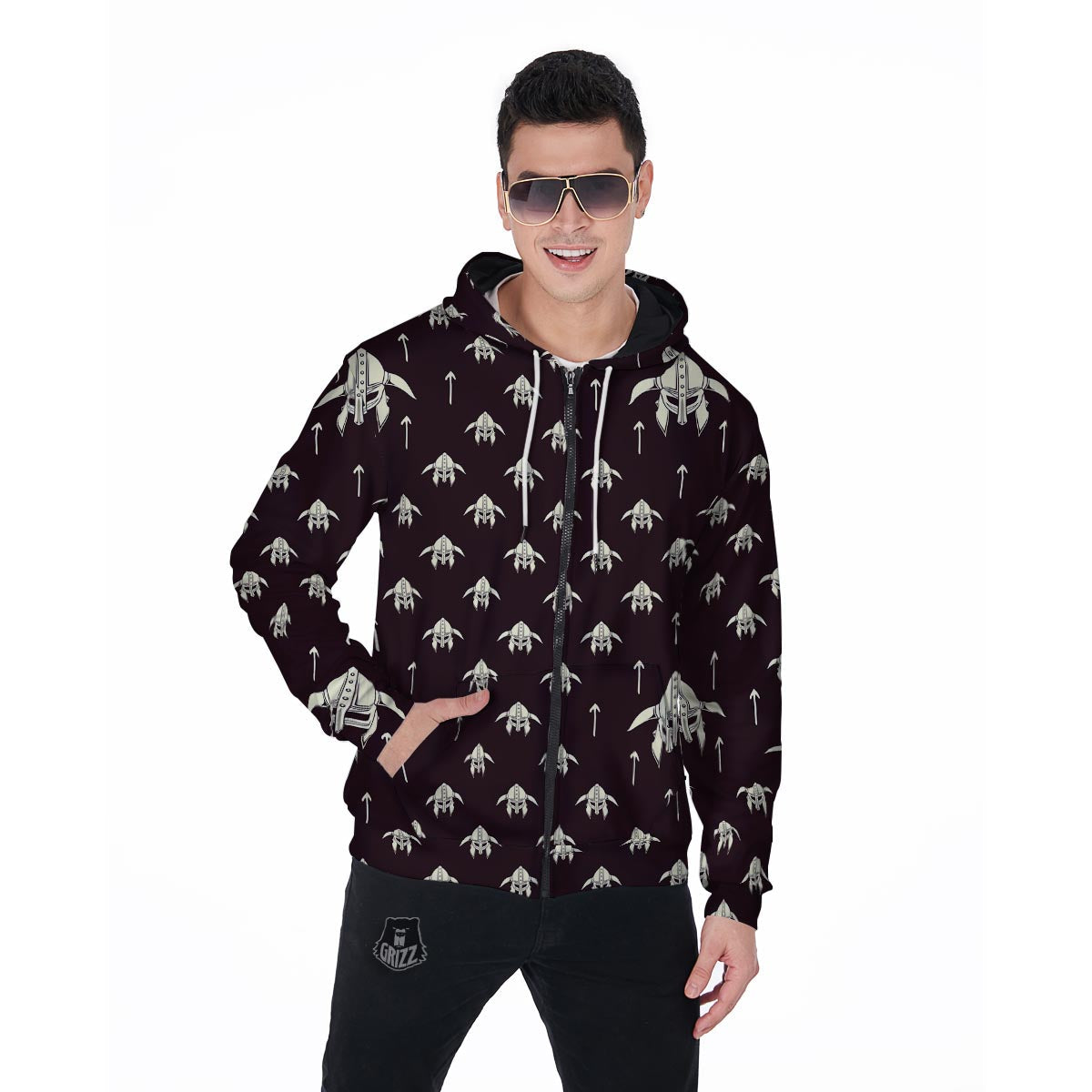 Odin's Mask Viking Men's Zip Up Hoodie-grizzshop