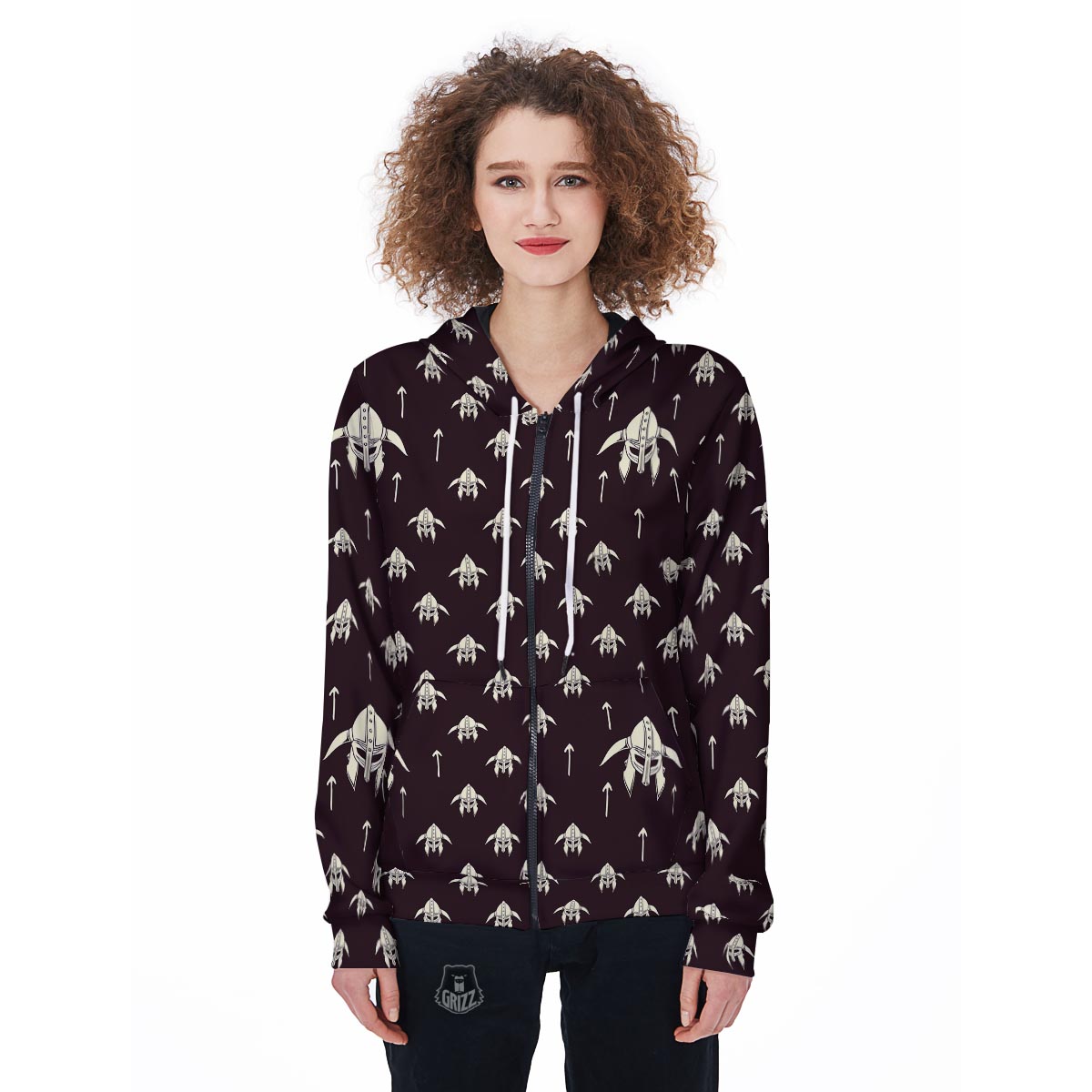 Odin's Mask Viking Women's Zip Up Hoodie-grizzshop