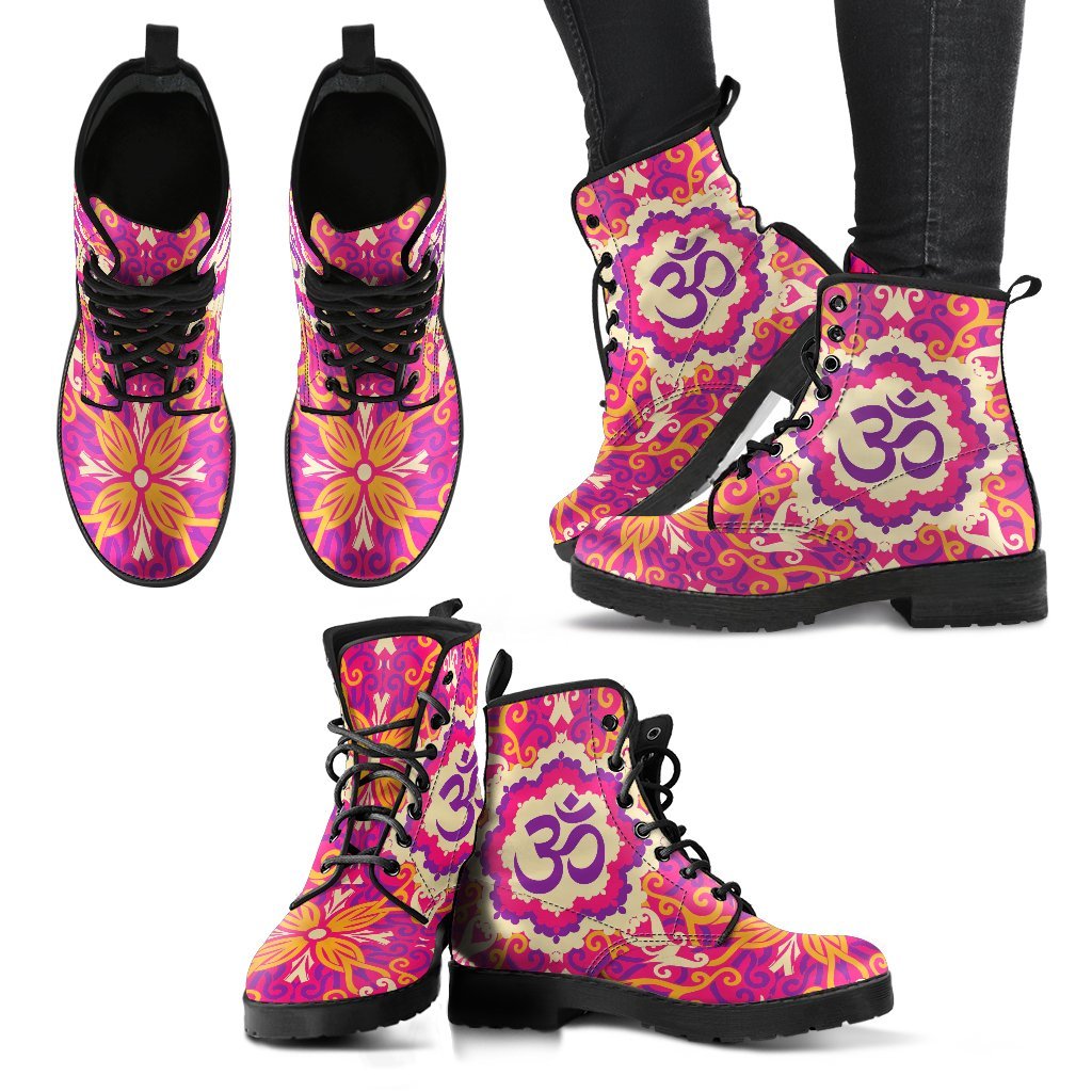 Ohm Mandala Fractal Women's Leather Boots-grizzshop