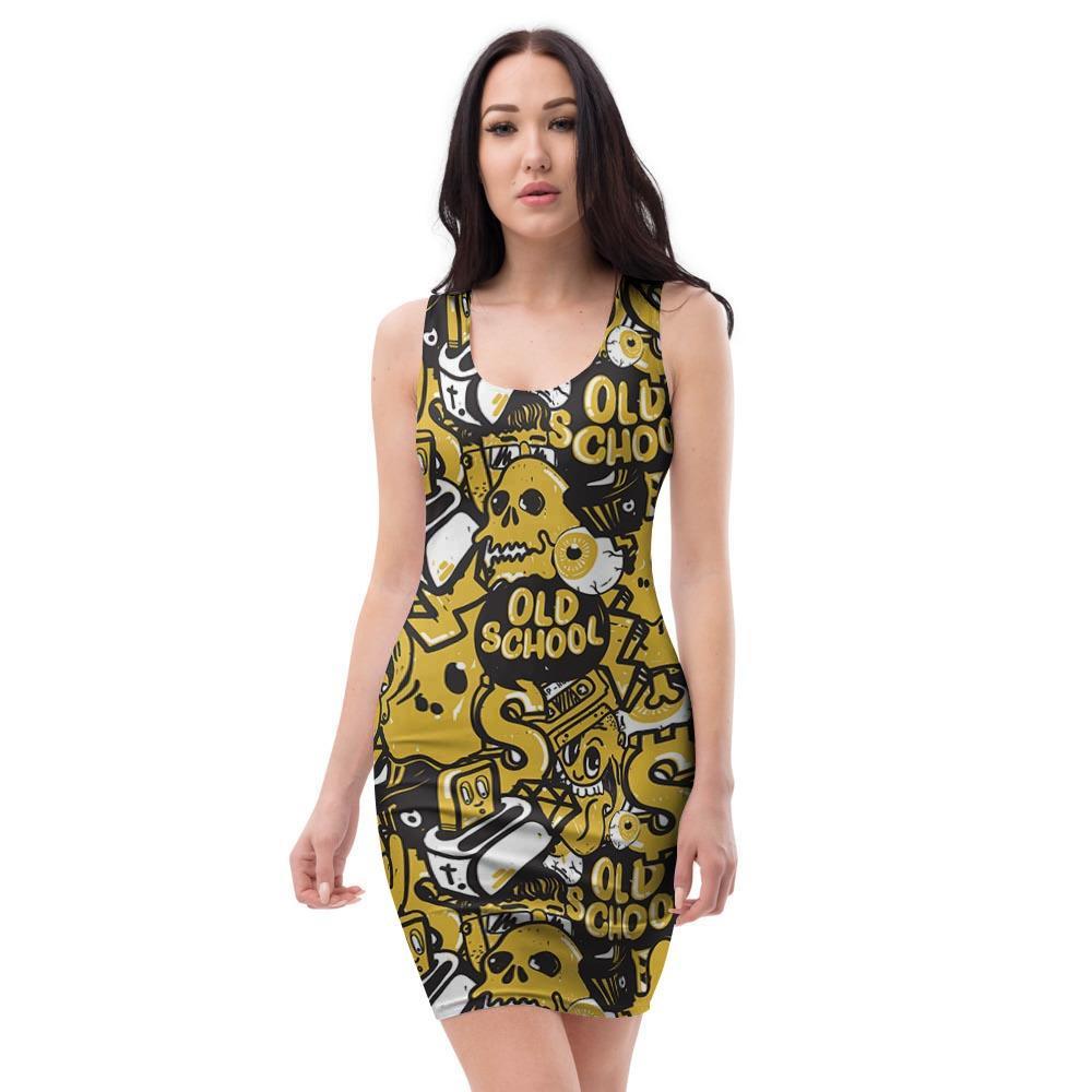 Old School HipHop Print Bodycon Dress-grizzshop