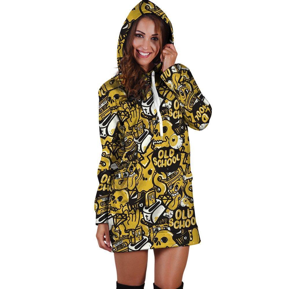 Old School HipHop Print Hoodie Dress-grizzshop