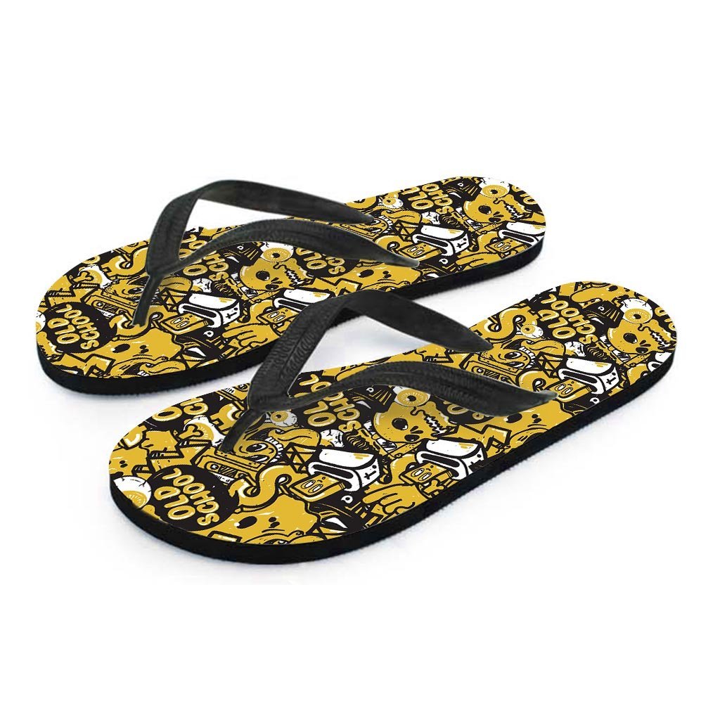 Old School HipHop Print Men's Flip Flops-grizzshop