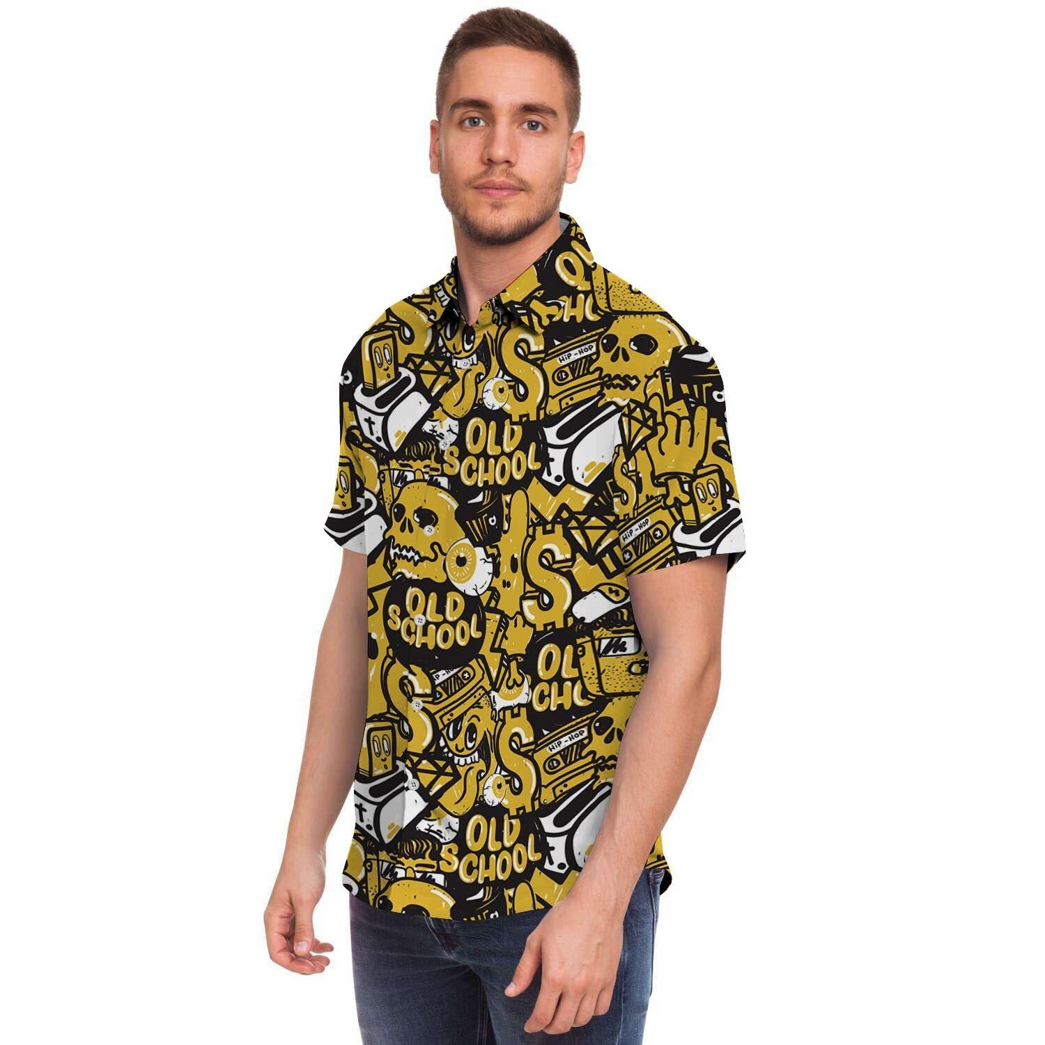 Old School HipHop Print Men's Short Sleeve Shirt-grizzshop
