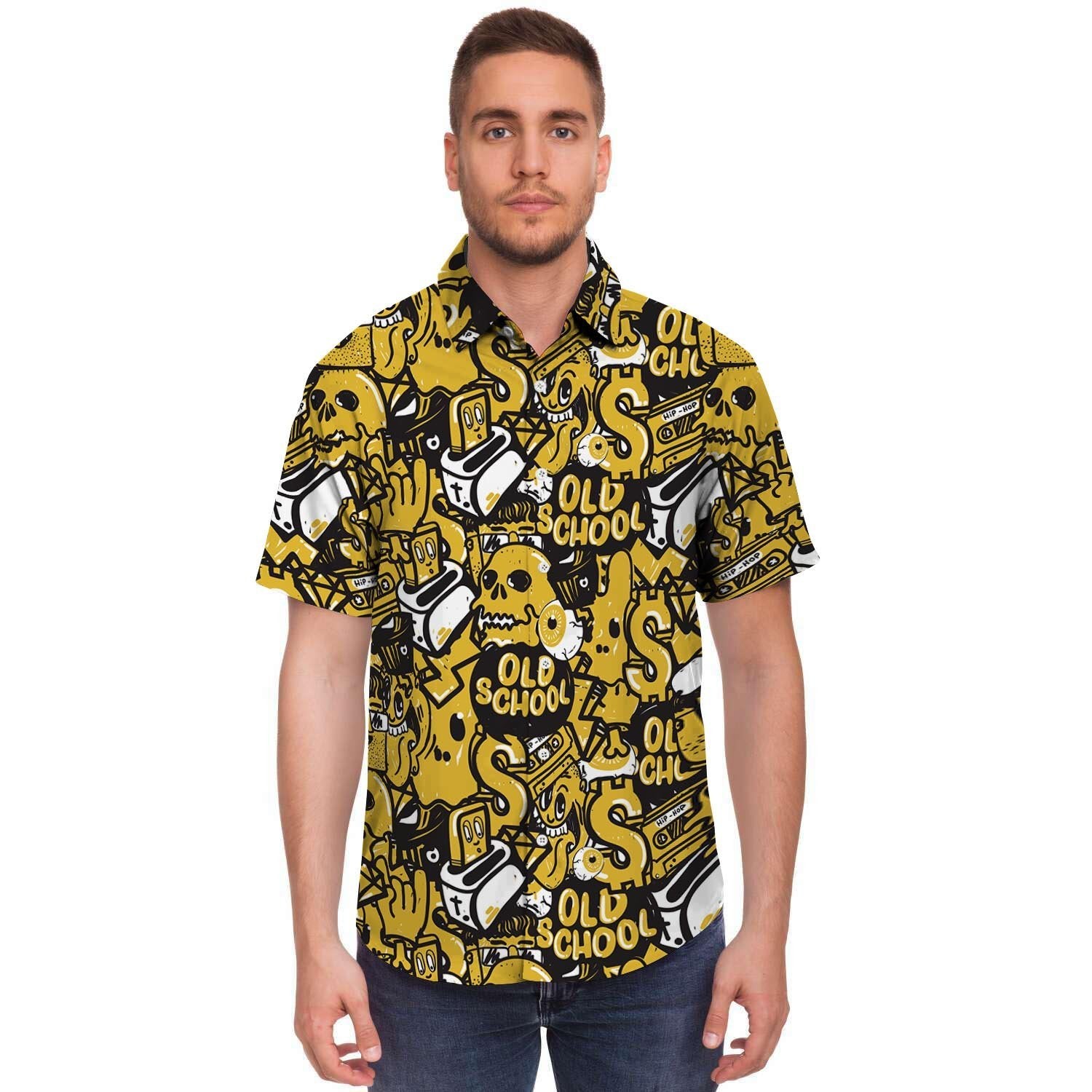 Old School HipHop Print Men's Short Sleeve Shirt-grizzshop