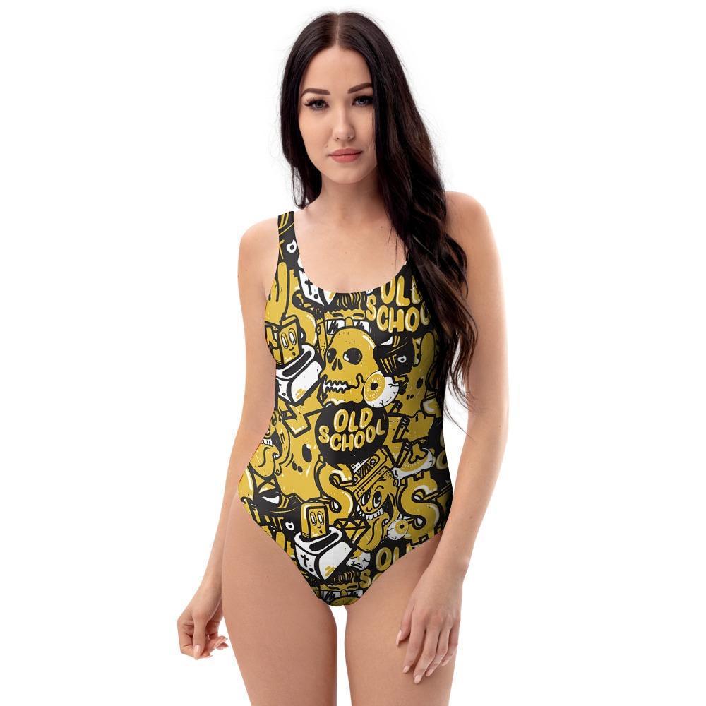 Old School HipHop Print One Piece Swimsuite-grizzshop