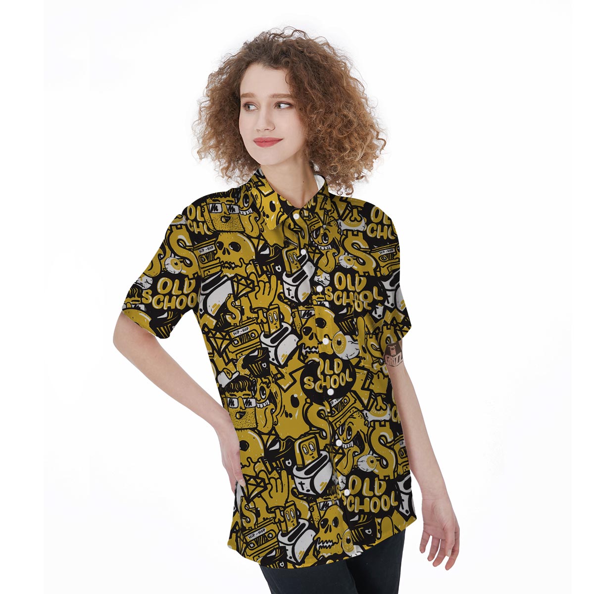 Old School HipHop Print Women's Short Sleeve Shirts-grizzshop