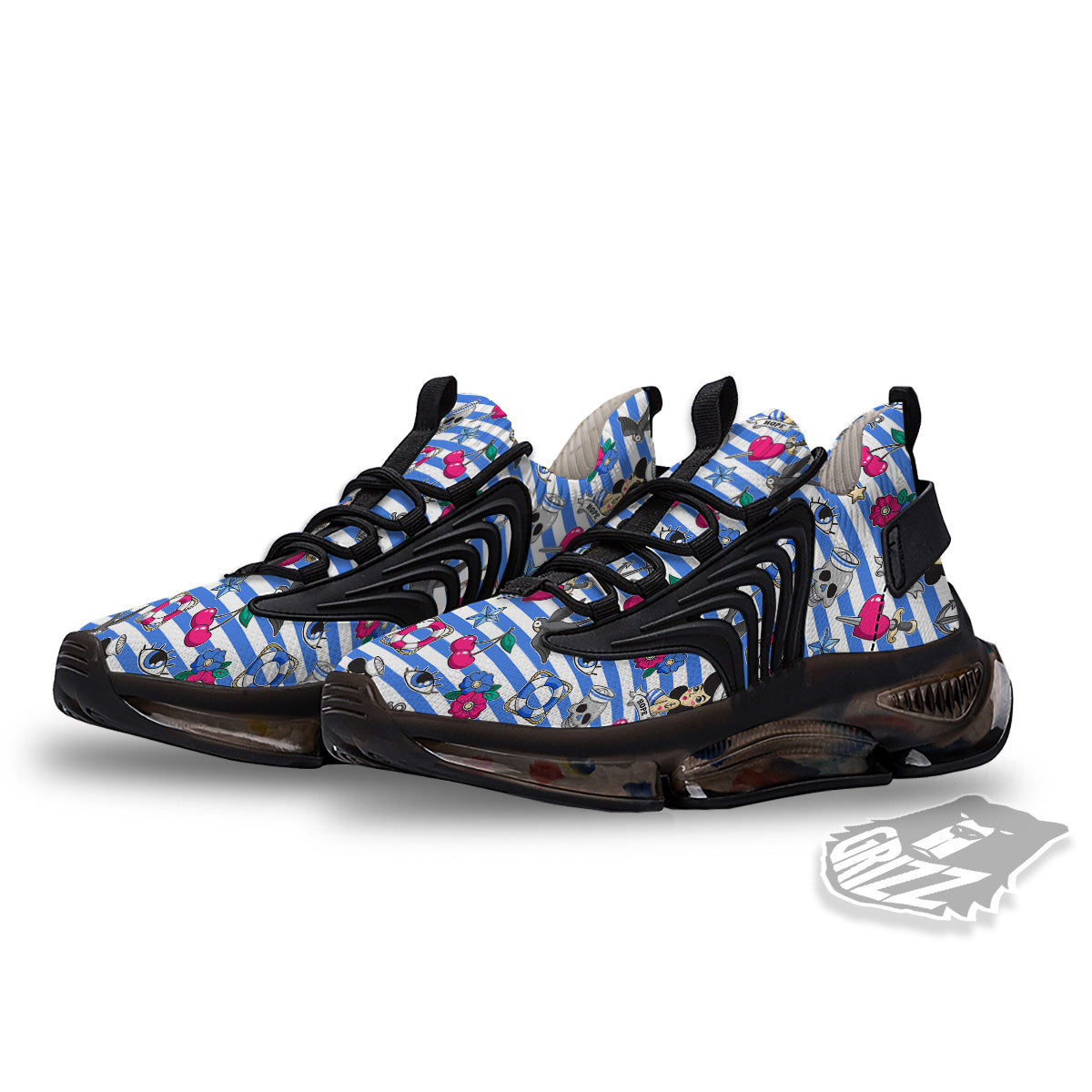 Old School Sailor Striped Print Pattern Black Gym Shoes-grizzshop