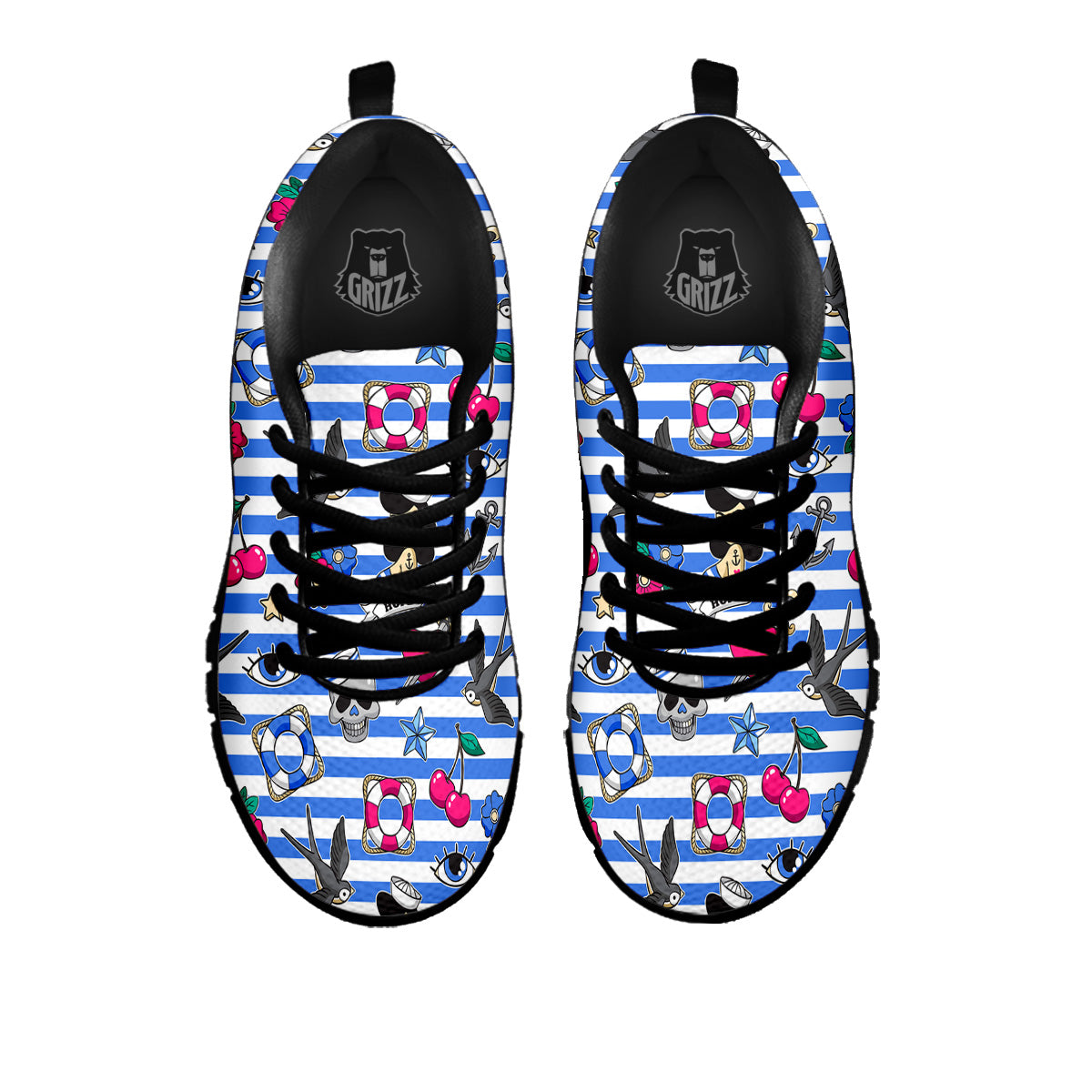 Old School Sailor Striped Print Pattern Black Sneaker-grizzshop