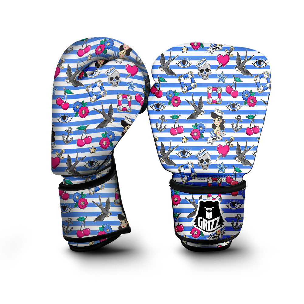 Old School Sailor Striped Print Pattern Boxing Gloves-grizzshop
