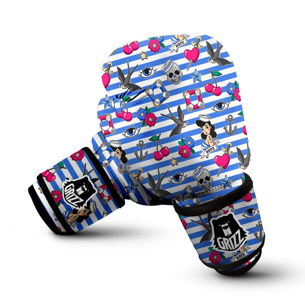 Old School Sailor Striped Print Pattern Boxing Gloves-grizzshop