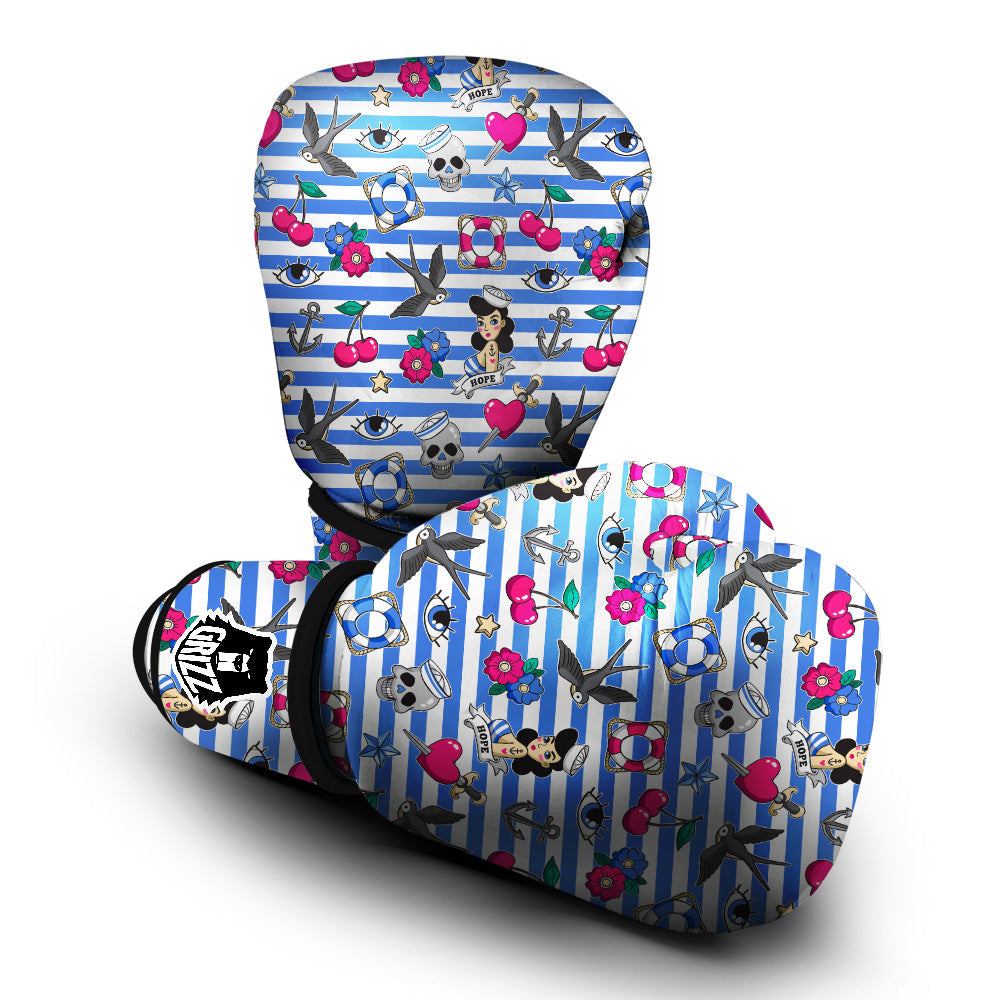 Old School Sailor Striped Print Pattern Boxing Gloves-grizzshop