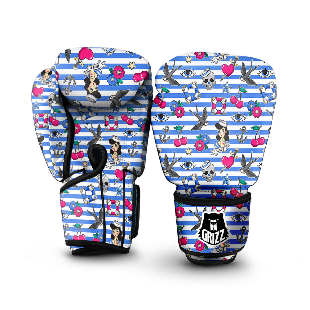 Old School Sailor Striped Print Pattern Boxing Gloves-grizzshop