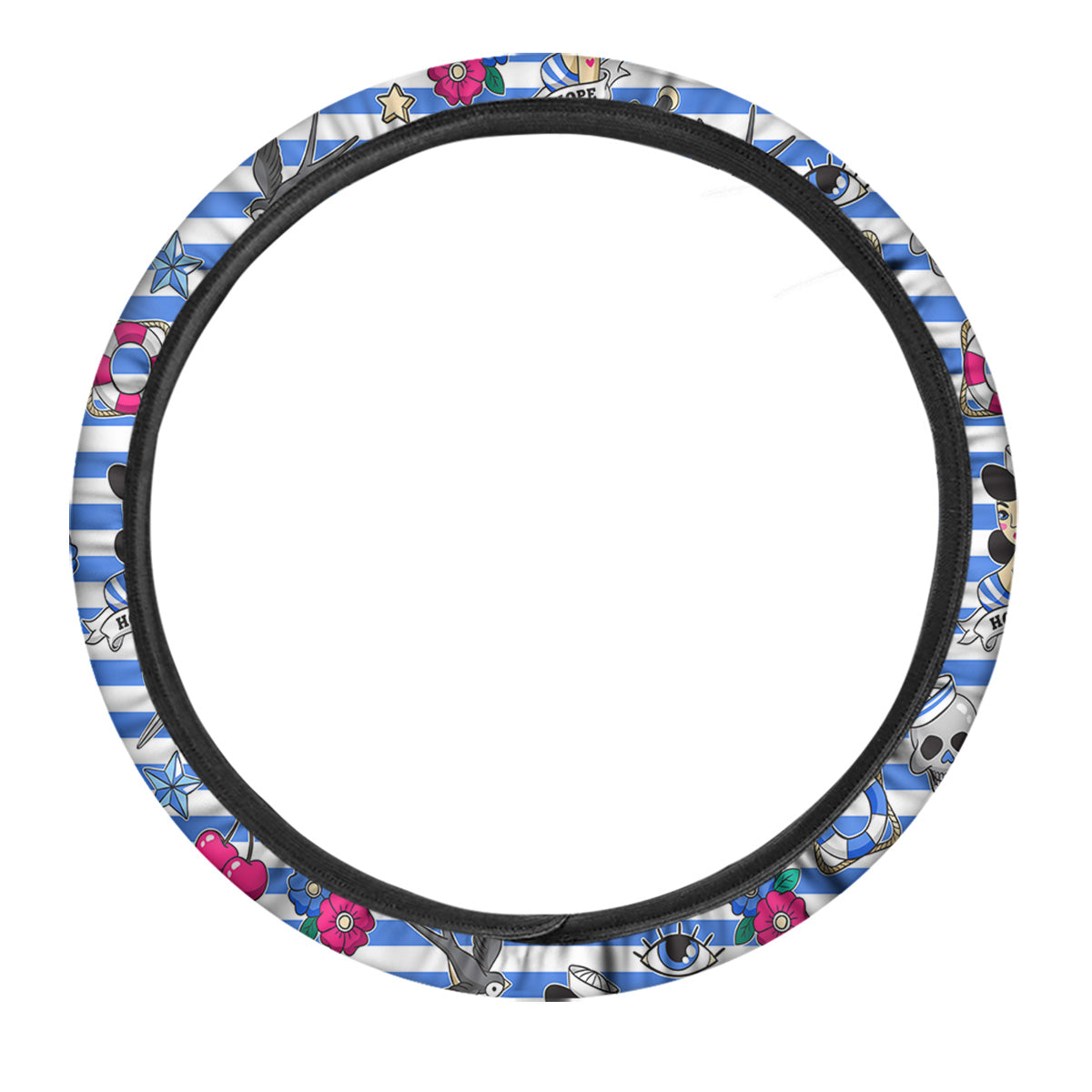 Old School Sailor Striped Print Pattern Car Steering Wheel Cover-grizzshop