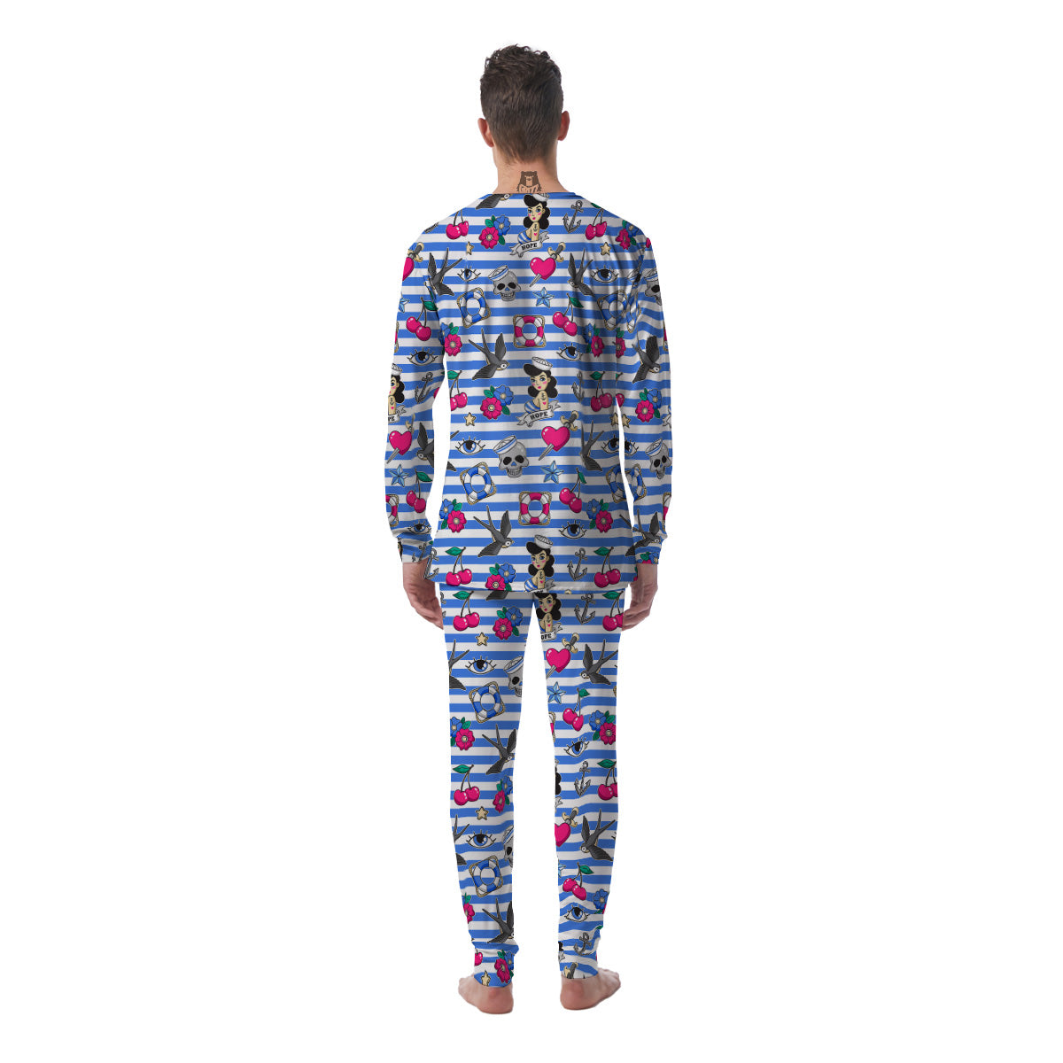 Old School Sailor Striped Print Pattern Men's Pajamas-grizzshop