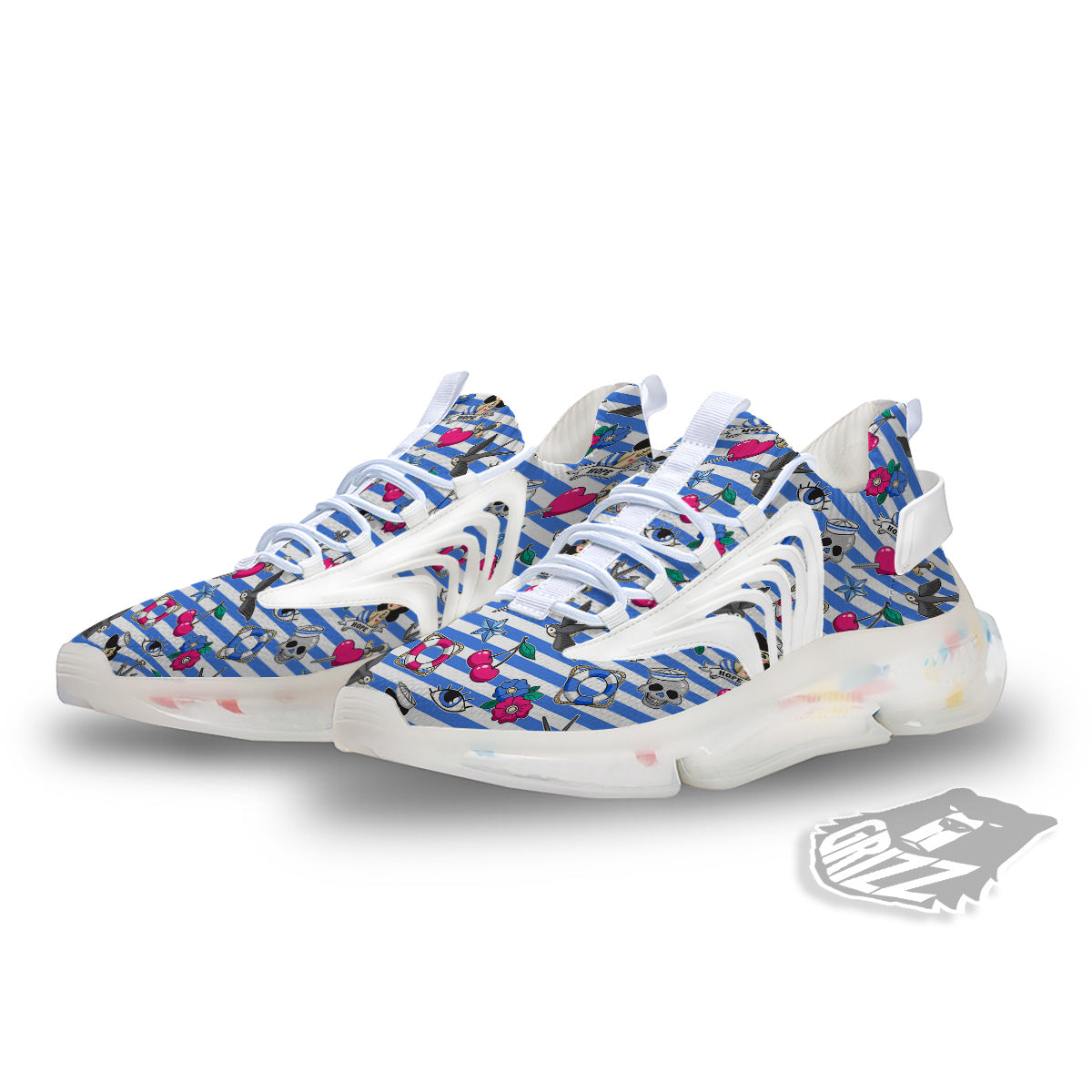 Old School Sailor Striped Print Pattern White Gym Shoes-grizzshop