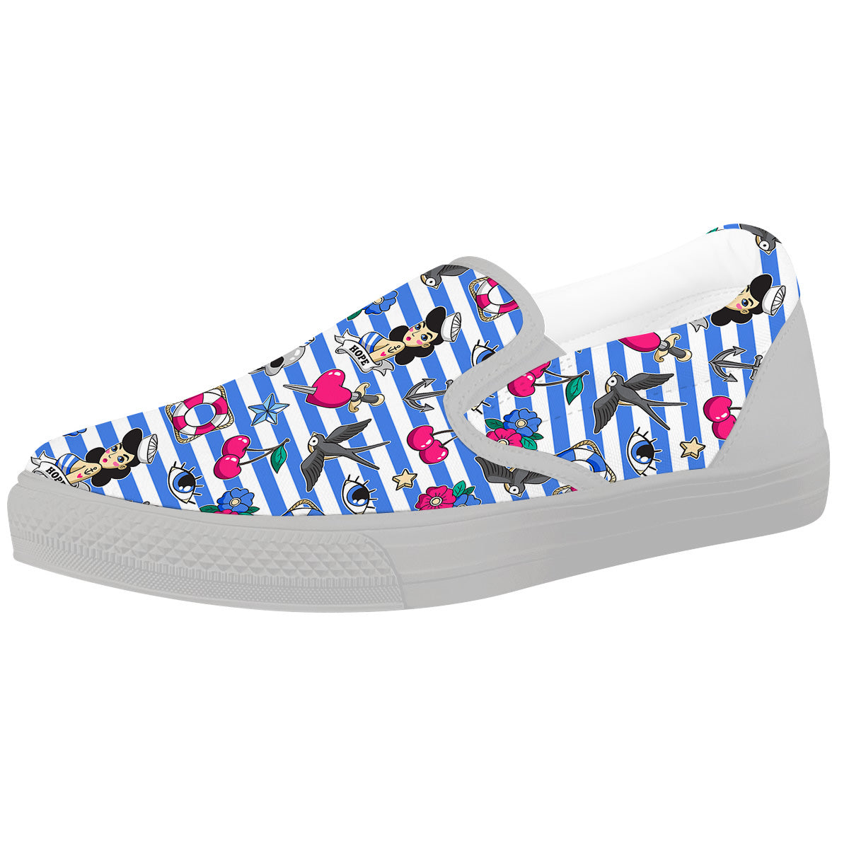 Old School Sailor Striped Print Pattern White Slip On Shoes-grizzshop