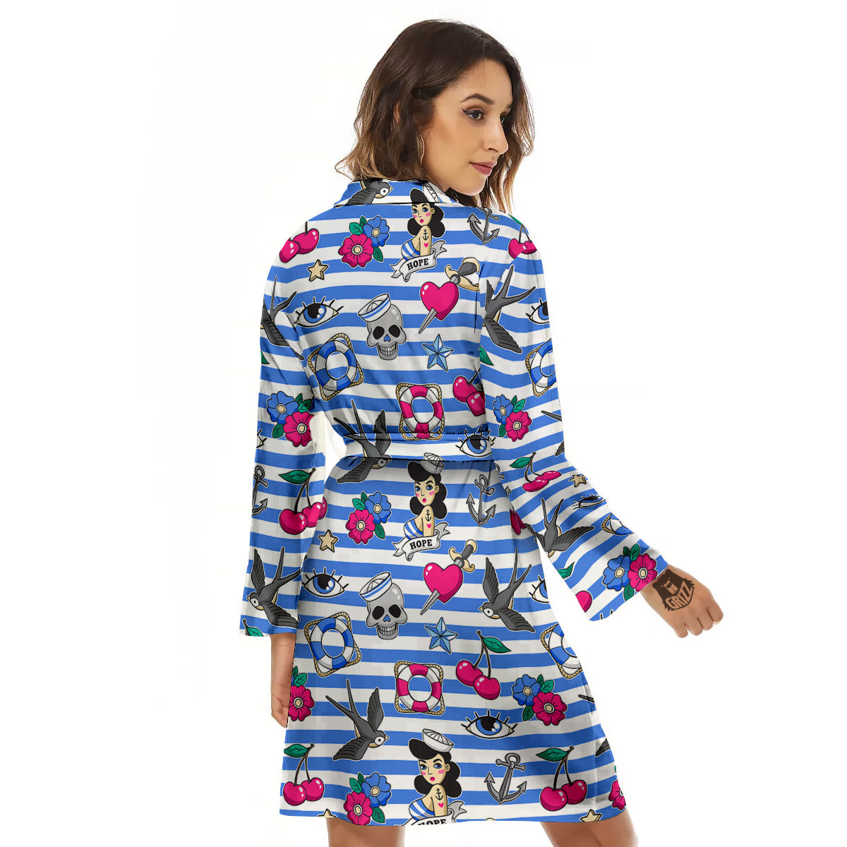 Old School Sailor Striped Print Pattern Women's Robe-grizzshop