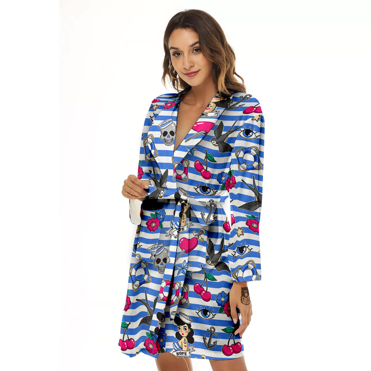 Old School Sailor Striped Print Pattern Women's Robe-grizzshop