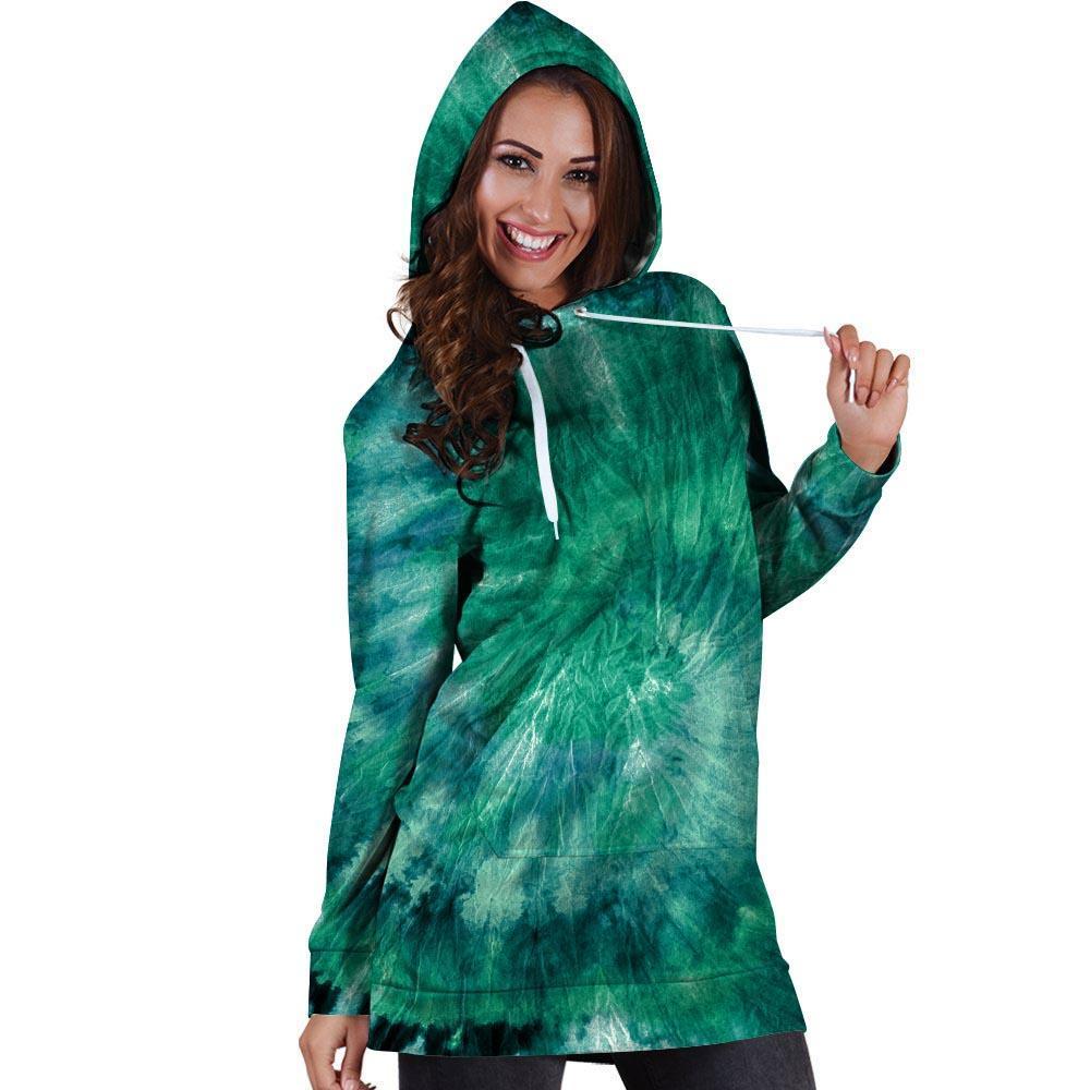 Olive Green Tie Dye Hoodie Dress-grizzshop