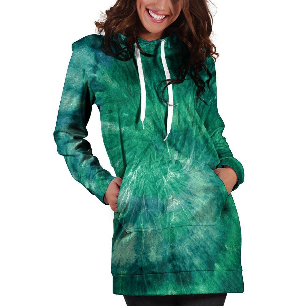 Olive Green Tie Dye Hoodie Dress-grizzshop