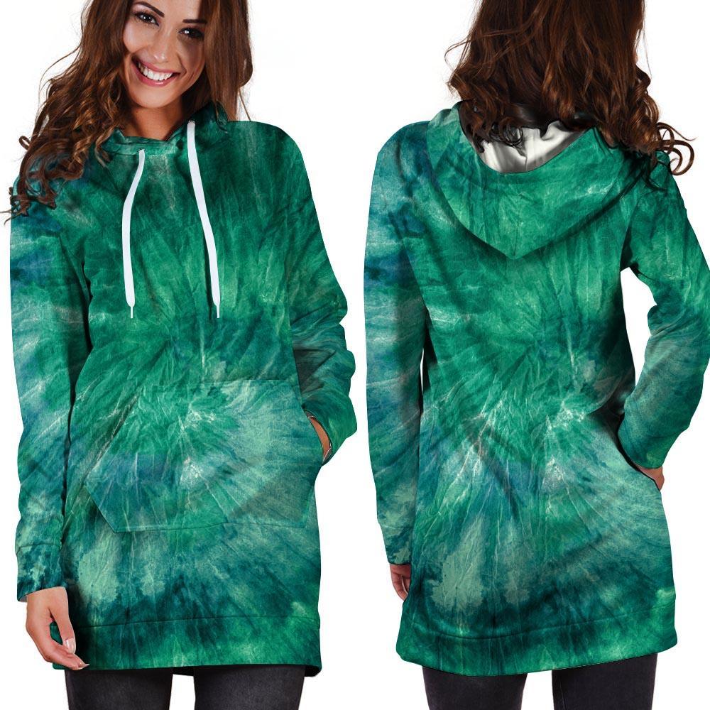 Olive Green Tie Dye Hoodie Dress-grizzshop