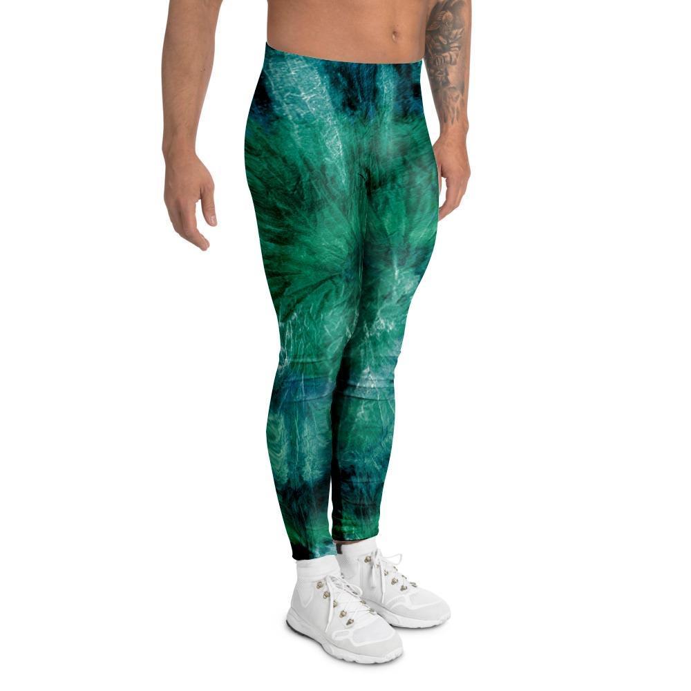 Olive Green Tie Dye Men's Leggings-grizzshop