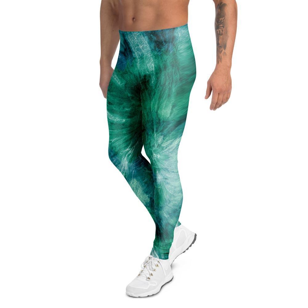 Olive Green Tie Dye Men's Leggings-grizzshop