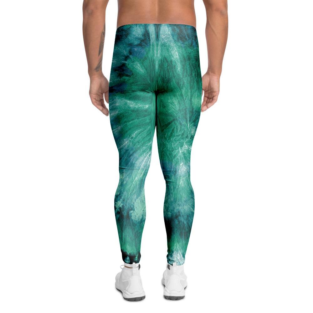 Olive Green Tie Dye Men's Leggings-grizzshop