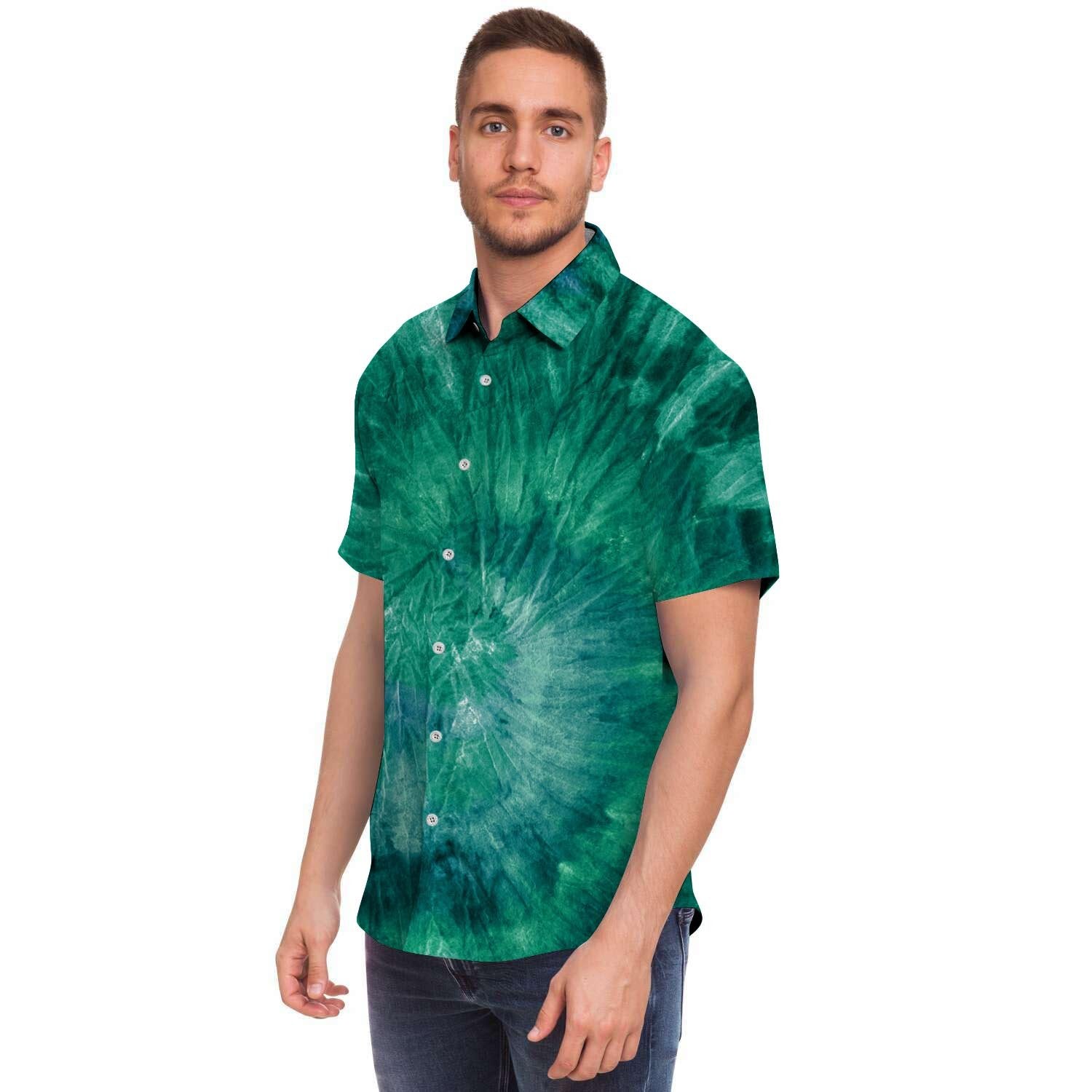 Olive Green Tie Dye Men's Short Sleeve Shirt-grizzshop