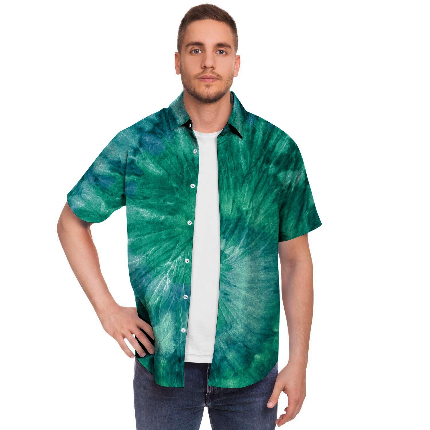 Olive Green Tie Dye Men's Short Sleeve Shirt-grizzshop