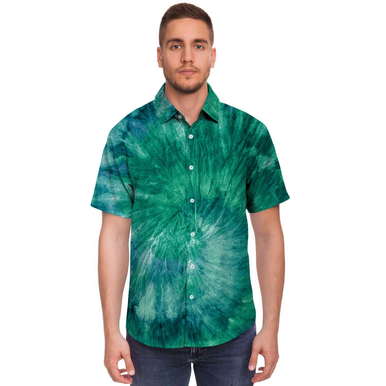 Olive Green Tie Dye Men's Short Sleeve Shirt-grizzshop
