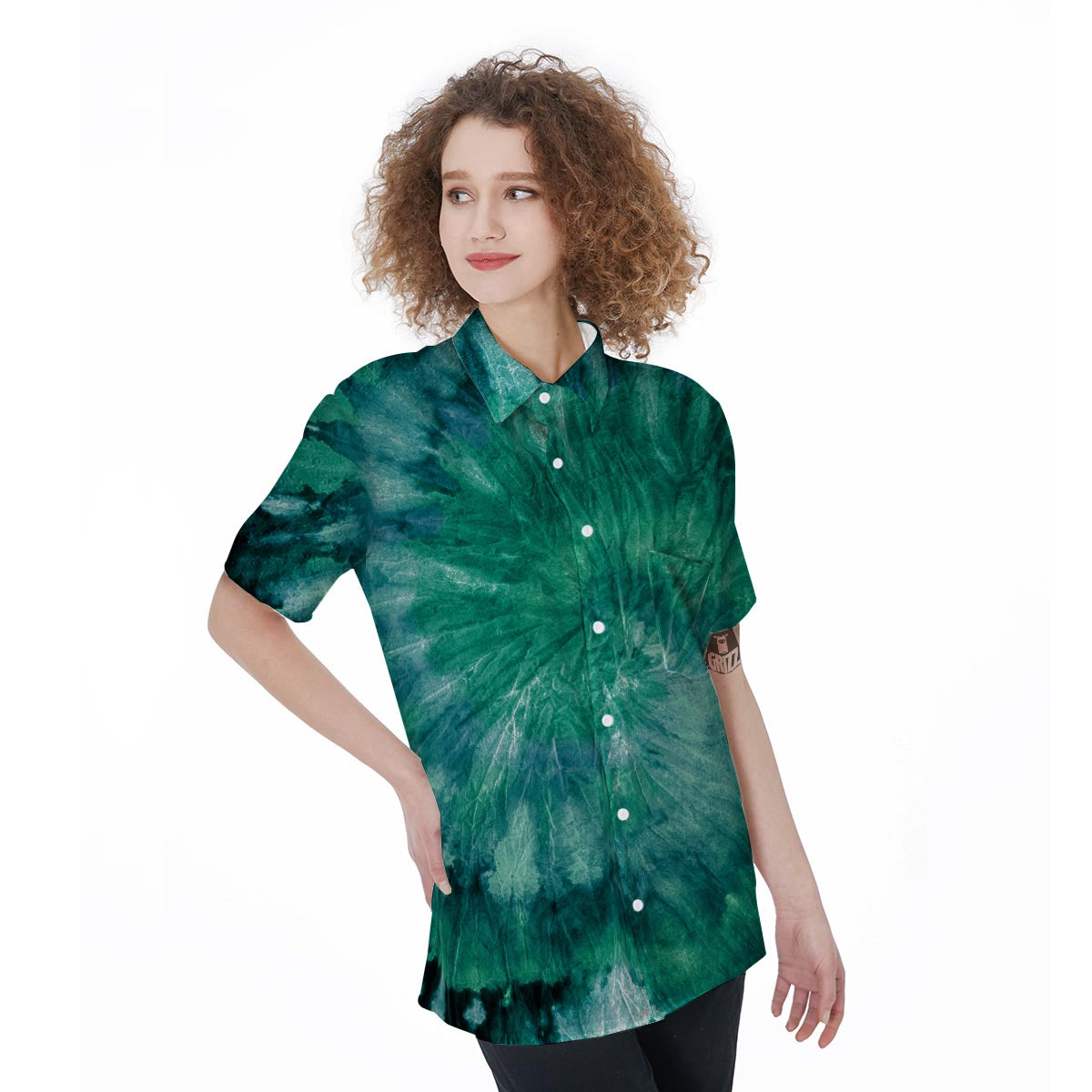 Olive Green Tie Dye Women's Short Sleeve Shirts-grizzshop