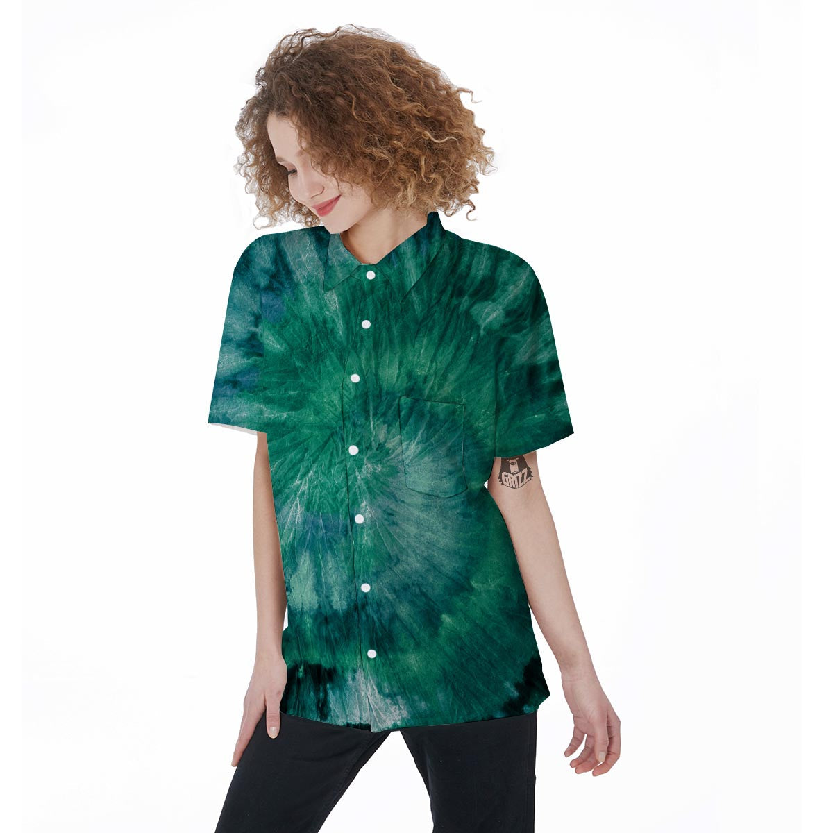 Olive Green Tie Dye Women's Short Sleeve Shirts-grizzshop