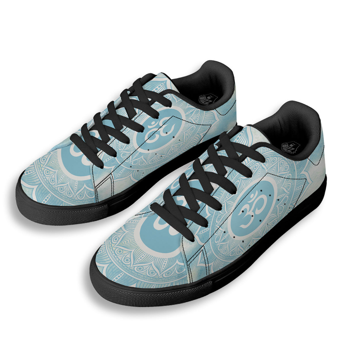 Om Mandala Blue Print Black Low Top Sneakers-grizzshop