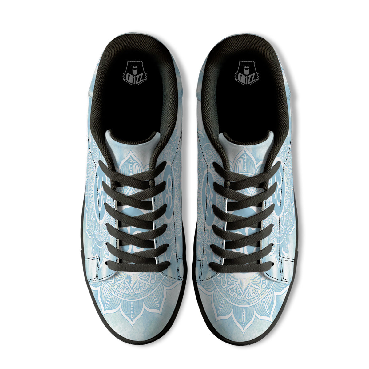 Om Mandala Blue Print Black Low Top Sneakers-grizzshop