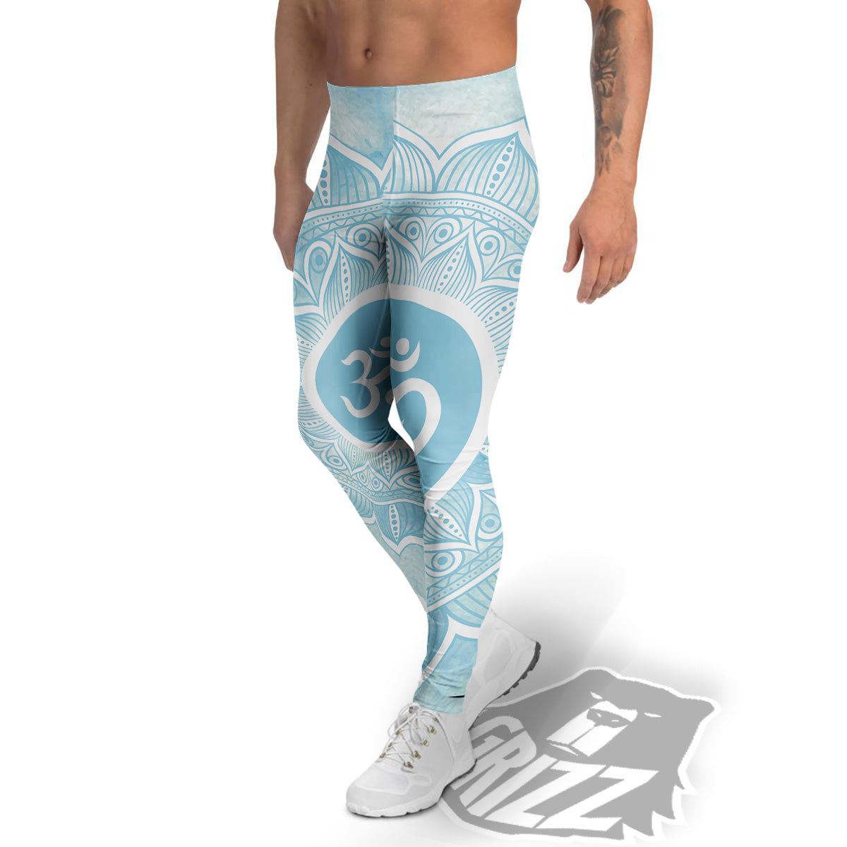 Om Mandala Blue Print Men's Leggings-grizzshop