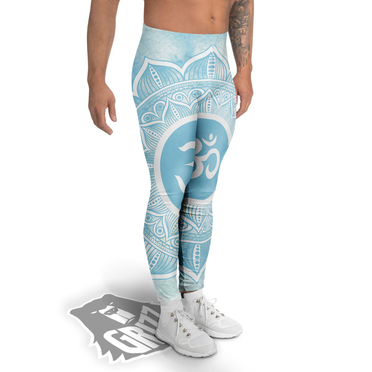 Om Mandala Blue Print Men's Leggings-grizzshop