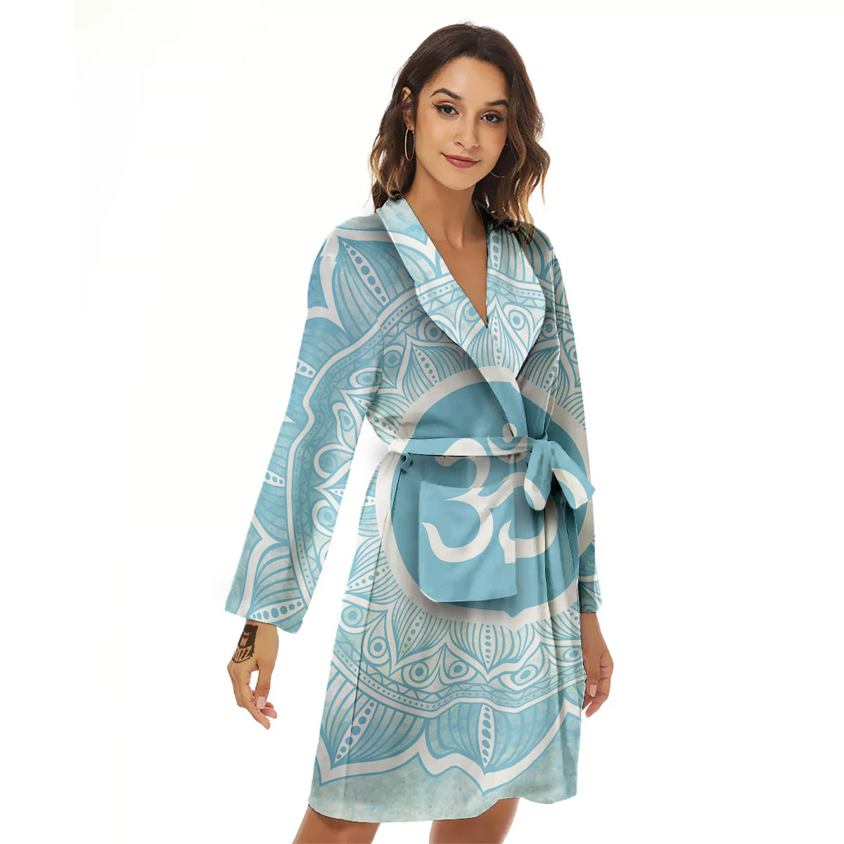 Om Mandala Blue Print Women's Robe-grizzshop
