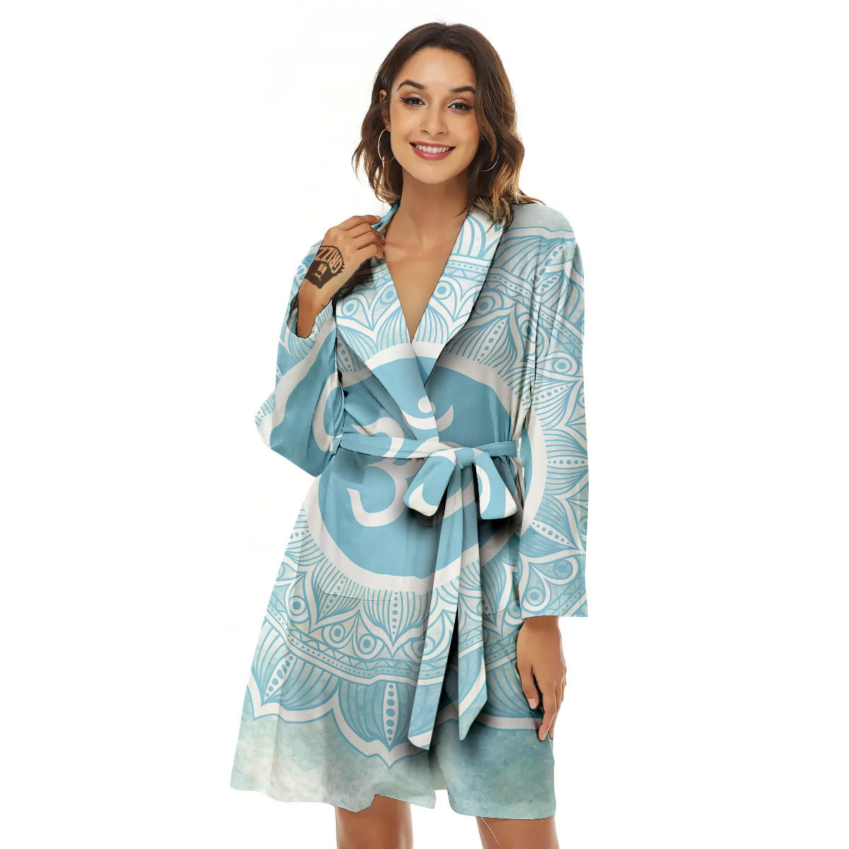 Om Mandala Blue Print Women's Robe-grizzshop