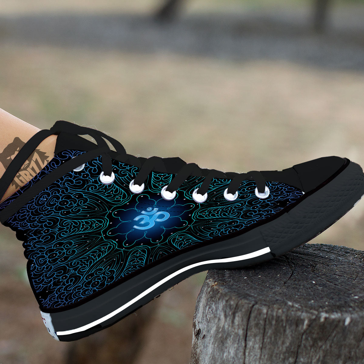 Om Psychedelic Print Black High Top Shoes-grizzshop