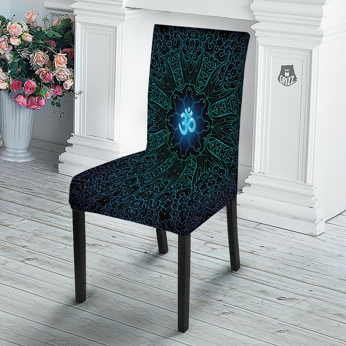 Om Psychedelic Print Dining Chair Slipcover-grizzshop