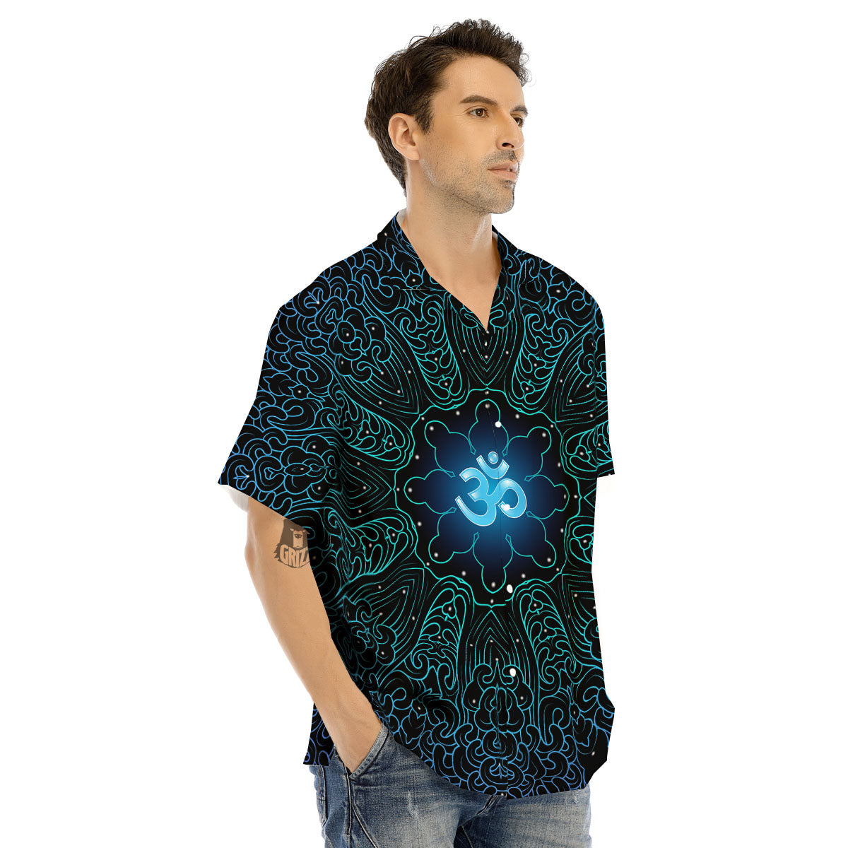 Om Psychedelic Print Men's Hawaiian Shirt-grizzshop