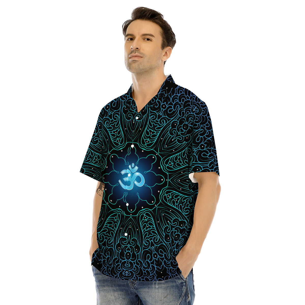 Om Psychedelic Print Men's Hawaiian Shirt-grizzshop