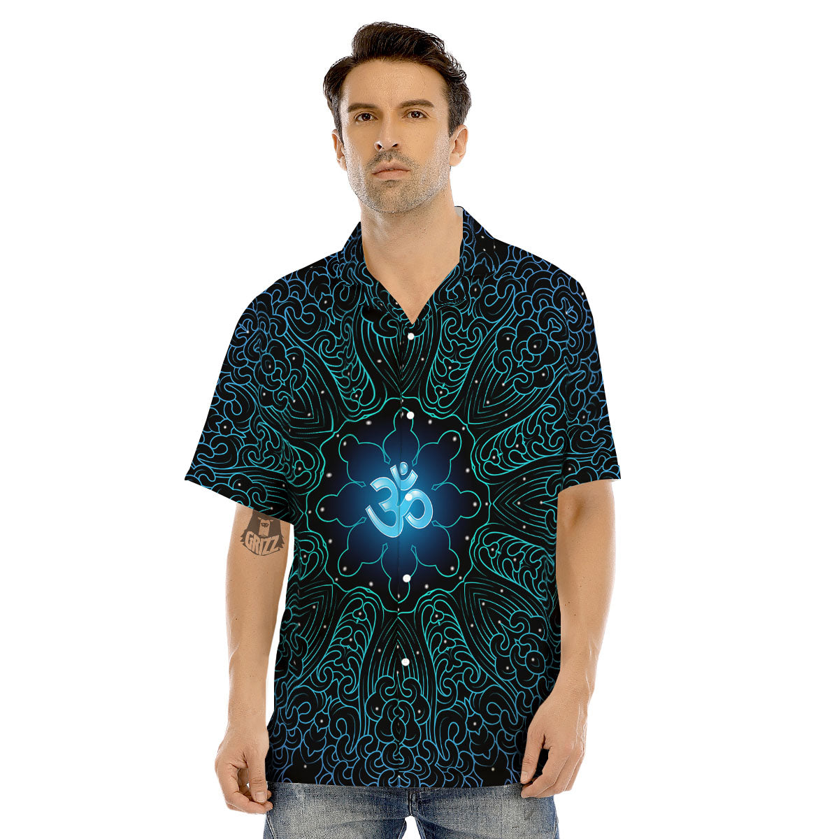 Om Psychedelic Print Men's Hawaiian Shirt-grizzshop